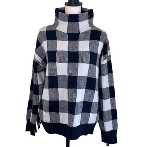 Ralph Lauren NWT black & white plaid cowl neck sweater with fringe - Medium